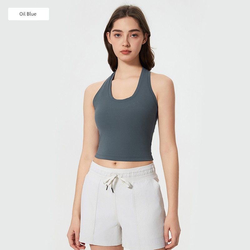 2025 Spring and Summer New Nude Feel H-Shaped Beauty Back Sports Vest Female Outwear Casual All-Matching Short Fitness Yoga Wear