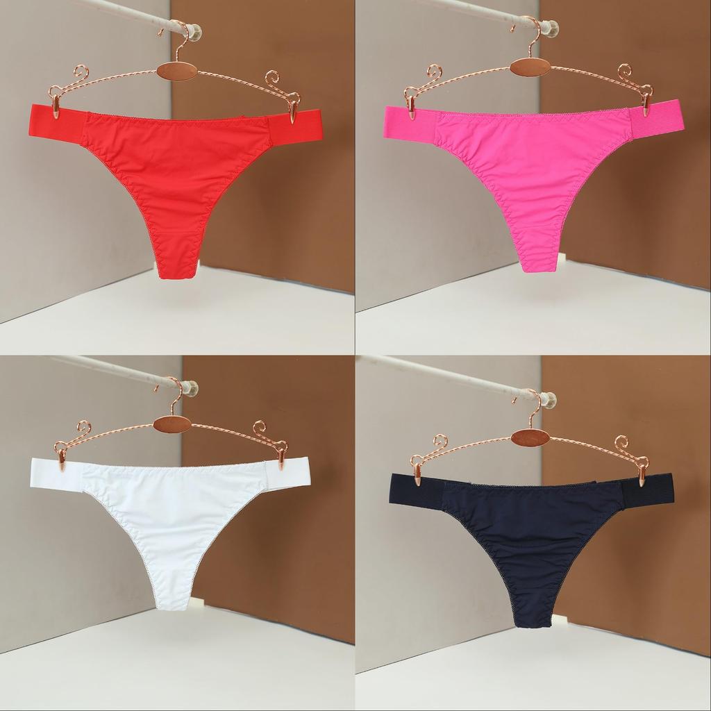 Kurop Set Solid Color Seamless Sexy 6-Piece Thongs, Women's Panties, Underwear,