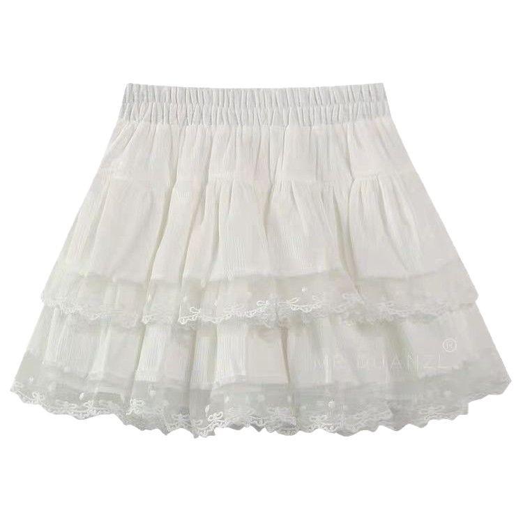 Women's White Lace A-line Midi Skirt - High Waist, Slimming, Princess Style, Summer Fashion, Petite Fit