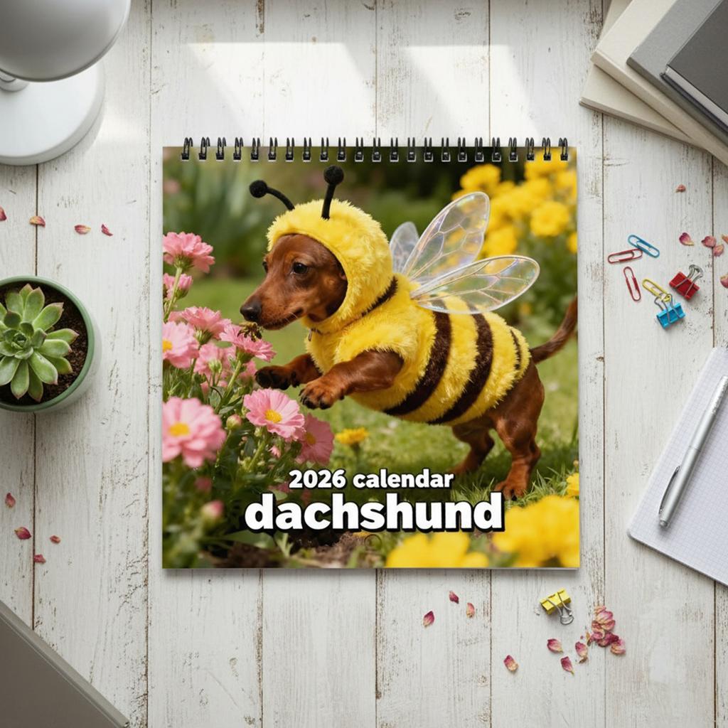 1-5Pcs 2026 Dachshund Hanging Wall Calendar 12 Months Fun Dogs Pets Calendars with Cute Dachshund Photos for Offices Bedrooms