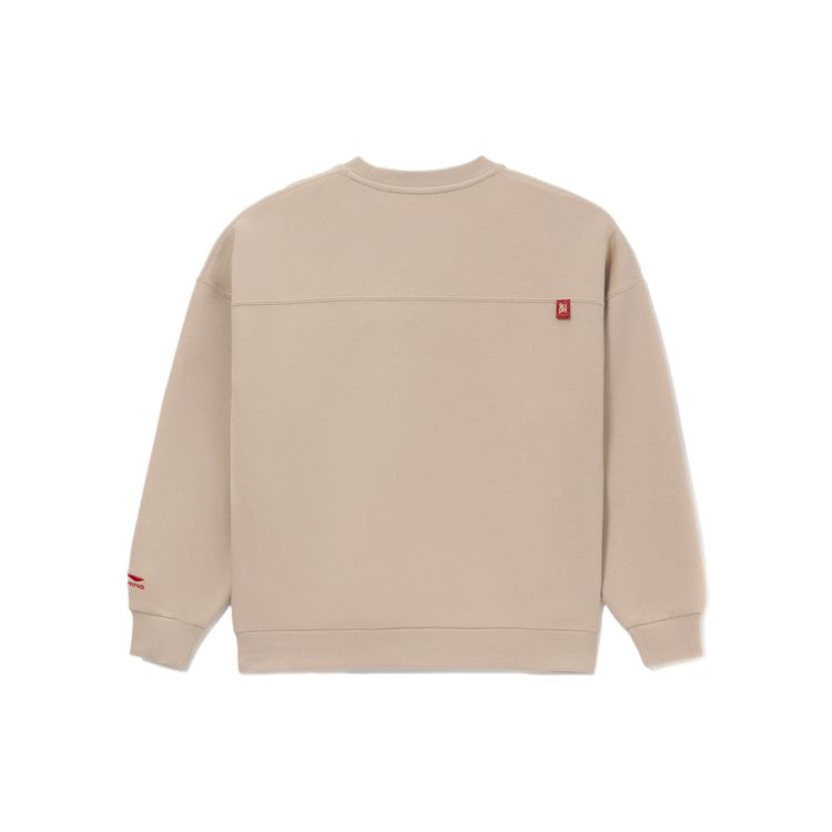 Li-Ning Sports Life Series Daily Progress Gold Embroidery Loose Round Neck Pullover Sweatshirt Women Tops Misty-Apricot AWDS158-1
