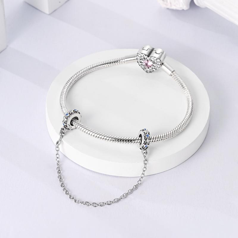 Plated 925 Silver Sun Moon Star Openwork Safety Chain Charms Fit 925 Charms Bracelet Beads Jewelry Gifts for Women