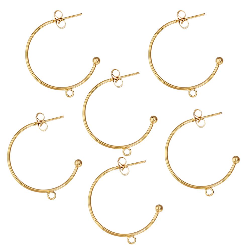 6pcs/lot 15-25mm C-shape Stainless Steel Ear Hooks with Hoop Round Earring Ear Wire For Jewelry Making DIY Earrings Accessories