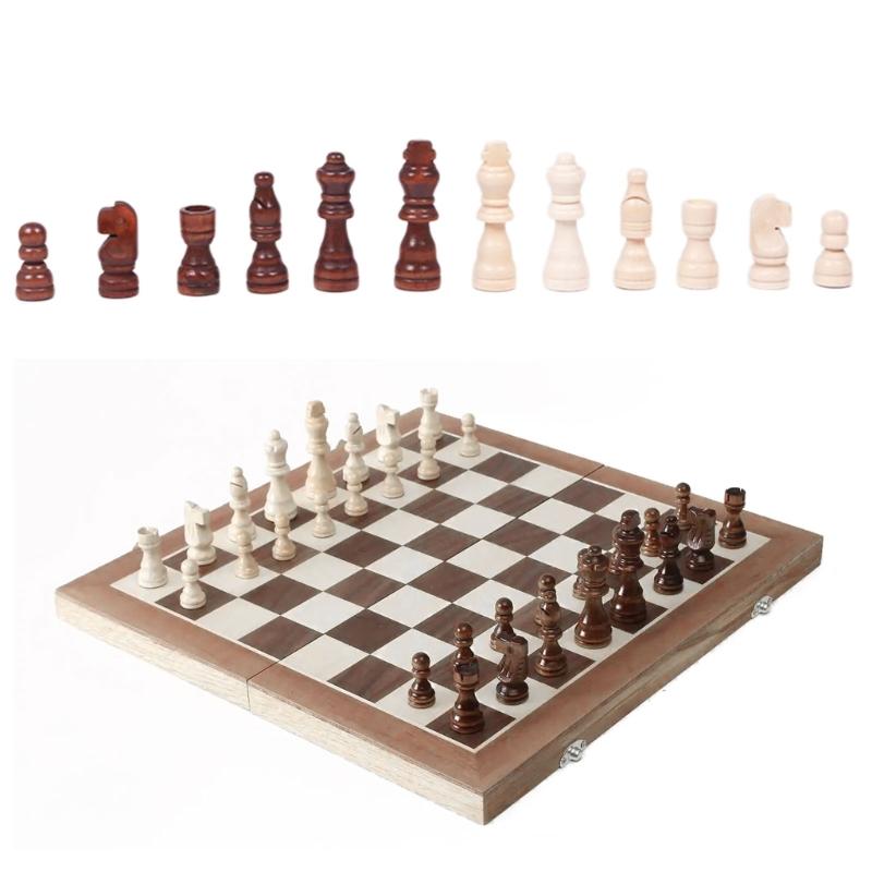 32Pcs Hand Carved Wood Chess Pieces Portable Tournament Chessmen International Chess Figures for Chess Board Game