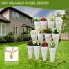 Flower Display Stand 3 Layers Metal Plant Stand with Wheels and Foot Brake 12pcs Tapered Plastic White Flower Pots