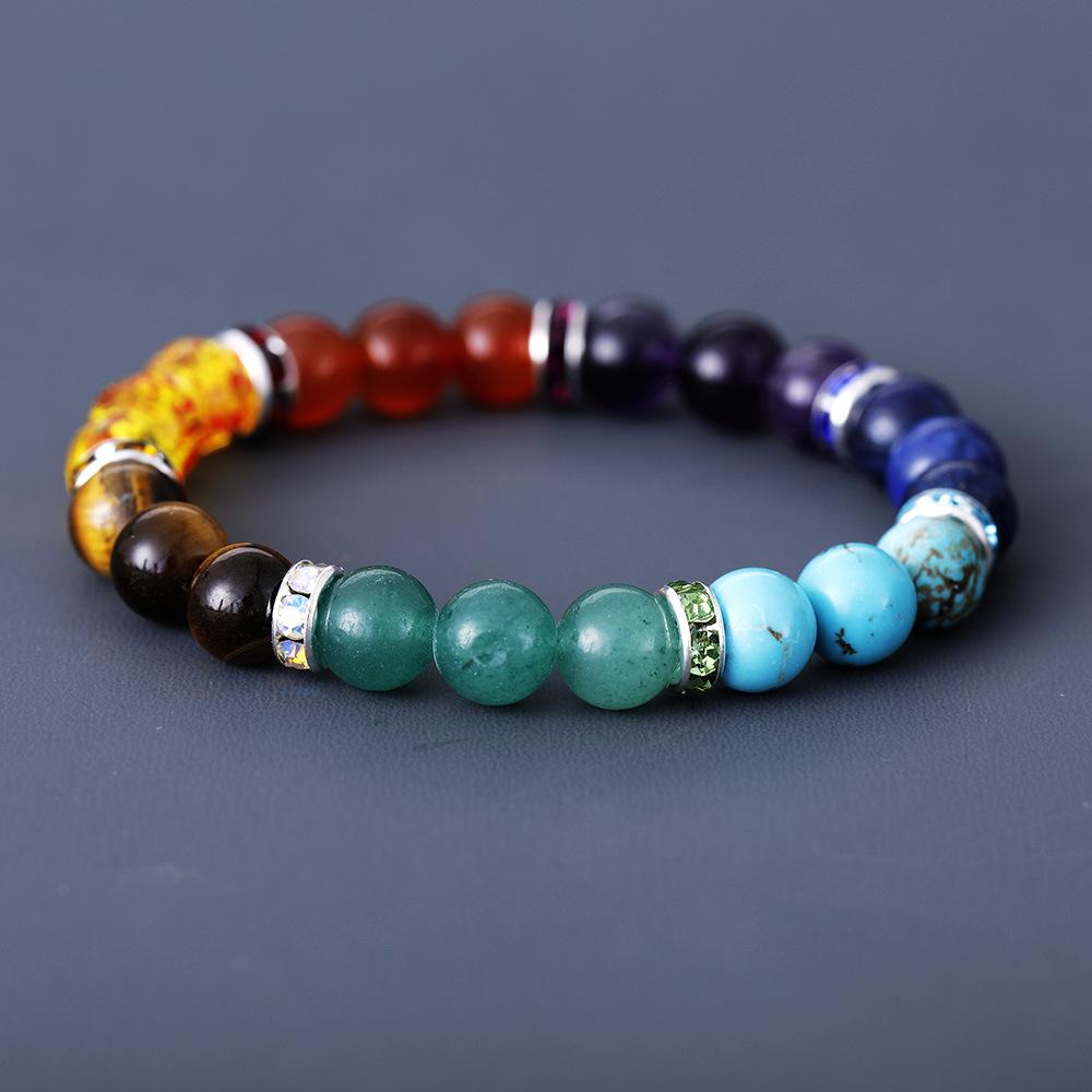 Premium Natural Stone 7-Color Chakra Handmade Beaded Elastic Couple Bracelet Bracelet Jewelry