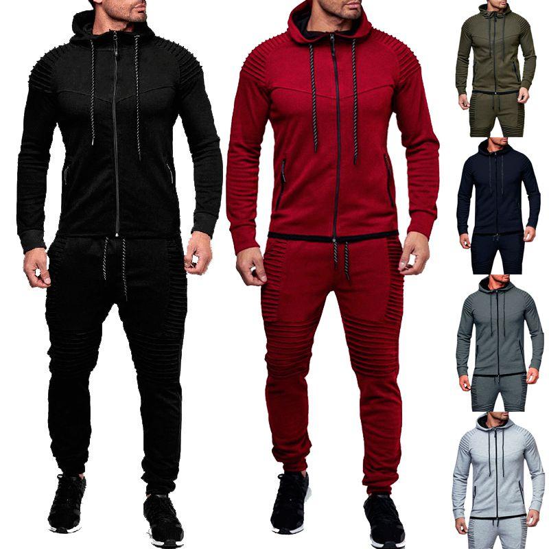 Stylish Men's Tracksuit Set With Hooded Jacket And Adjustable Waistline Pants