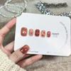 Handmade Red-Brown Plaid Cat Eye Nail Stickers with Panda Paw Design