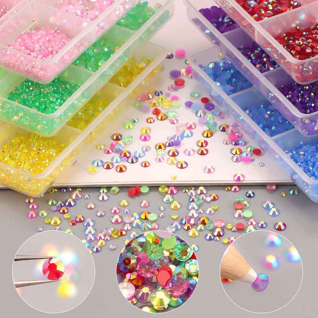 2/3/4mm Mix Size Sparkling Resin Imitate Diamond 2700pcs Smooth Back Adhesive Rhinestones Nail Art Fabrics with Diamond Pen Glue