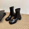 Waterproof Table High-heeled Short Boots Women's Autumn and Winter Thin Boots Thick Heel Zipper Elastic Beige Martin Boots