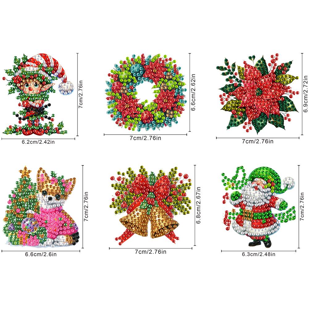 6Pcs Acrylic Christmas Animals Fridge Stickers Diamond Art Magnets Decals Diamond Painting Fridge Magnet for Adults Beginners