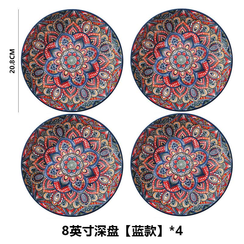 Handmade Ceramic Dinnerware Set Boho Moroccan Style Multicolor Gift Set Plates & Bowls Colorful Ceramic Plates