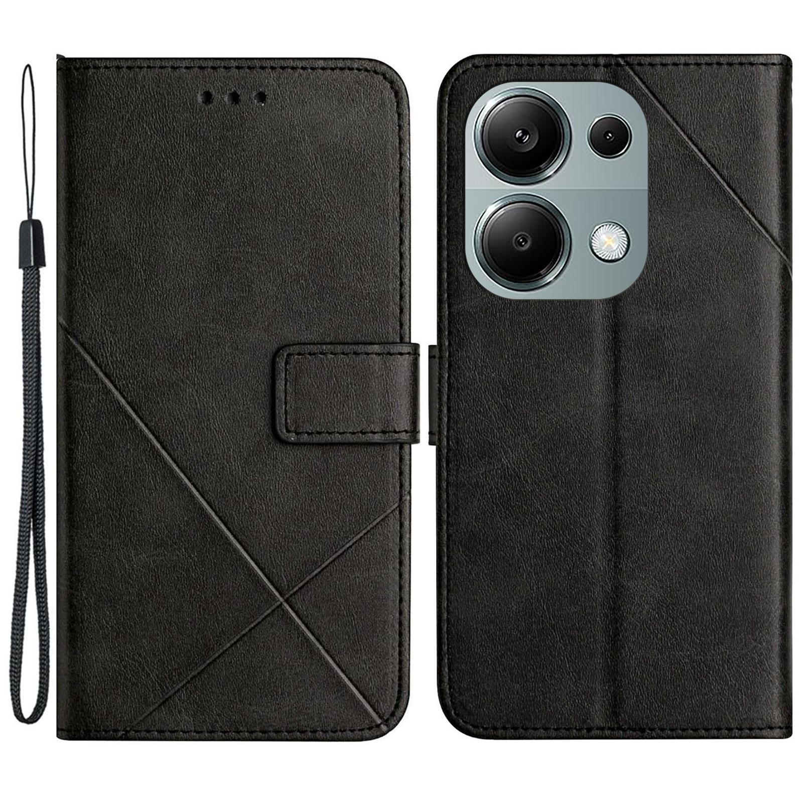 

Для Xiaomi Redmi Note 13 Pro 4G/Poco M6 Pro 4G Чехол Тисненые Линии PU Кожа Кошелек Подставка Чехол для Телефона Black