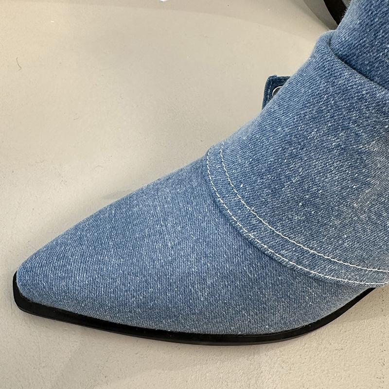 Fashion Denim Ankle Boots For Women Luxury For Women's Shoes PU Leather Women HIgh Heels High Quality Woman Shoes Booties