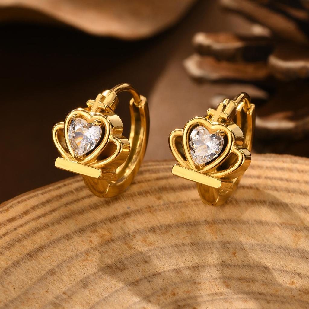 Light Luxury White Zircon Heart-Shaped Earrings for Women,  Stainless Steel Gold Color Classic Hoop Earrings, Fashion Jewelry