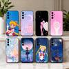 Coque de téléphone Sparkle Pastel S-Sailor M-Moons pour Samsung Galaxy A73,A72,A71,A70,A53,A52,A51, Housse Noire en Silicone Souple