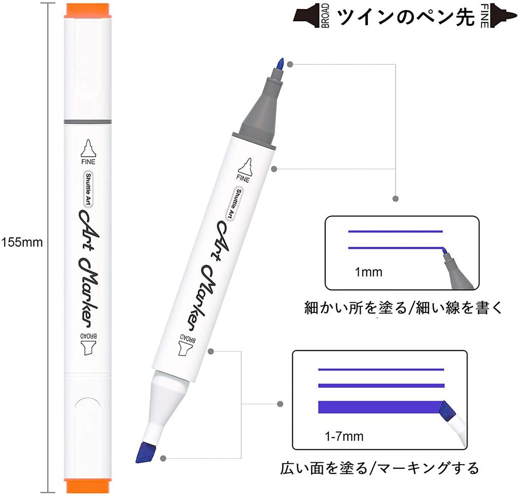 Shuttle Art Illustration Marker with Blender Wide and Fine Carrying Perfect for Coloring and A Great Gift for Adults and 50-Color Set, Oil-Based, Pen,
