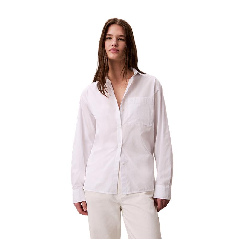 Calvin Klein Повседневная минималистичная хлопковая поплиновая рубашка с вышивкой, свободная, белая, с длинным рукавом, женская рубашка 47F122G XXS