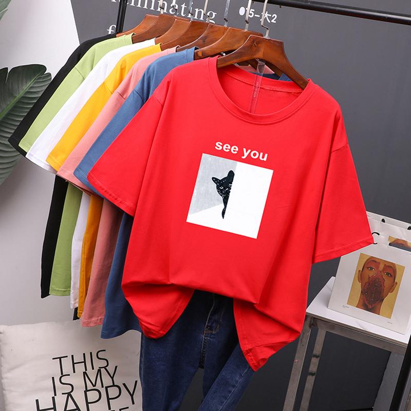 Hirsionsan Cartoon Printed Cotton Summer T Shirts Women Soft Kawaii Loose Tees Female Plus Size Short Sleeve Tops for Lady 2022