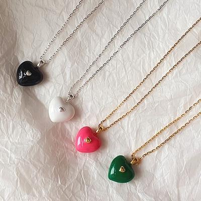 Women's 925 Silver 15K Plump Heart Layered Necklace