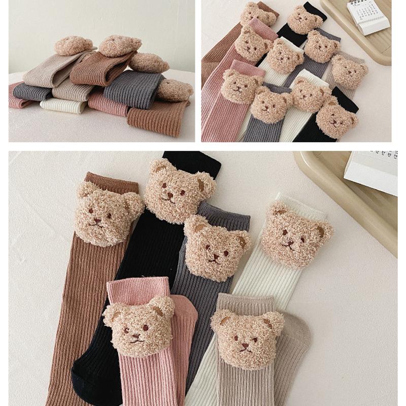 Bärenpuppe Kinder Lange Kniestrümpfe Winter Herbst Warm Kinder Kniehohe Socke Baumwolle Mädchen Socken Einfarbig Strümpfe 2-8J