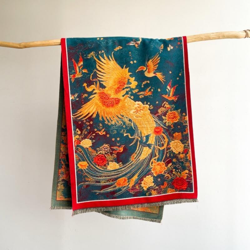 Color cartoon cat new oil painting scarf women's imitation cashmere warm scarf sweet and cute decorative winter shawl