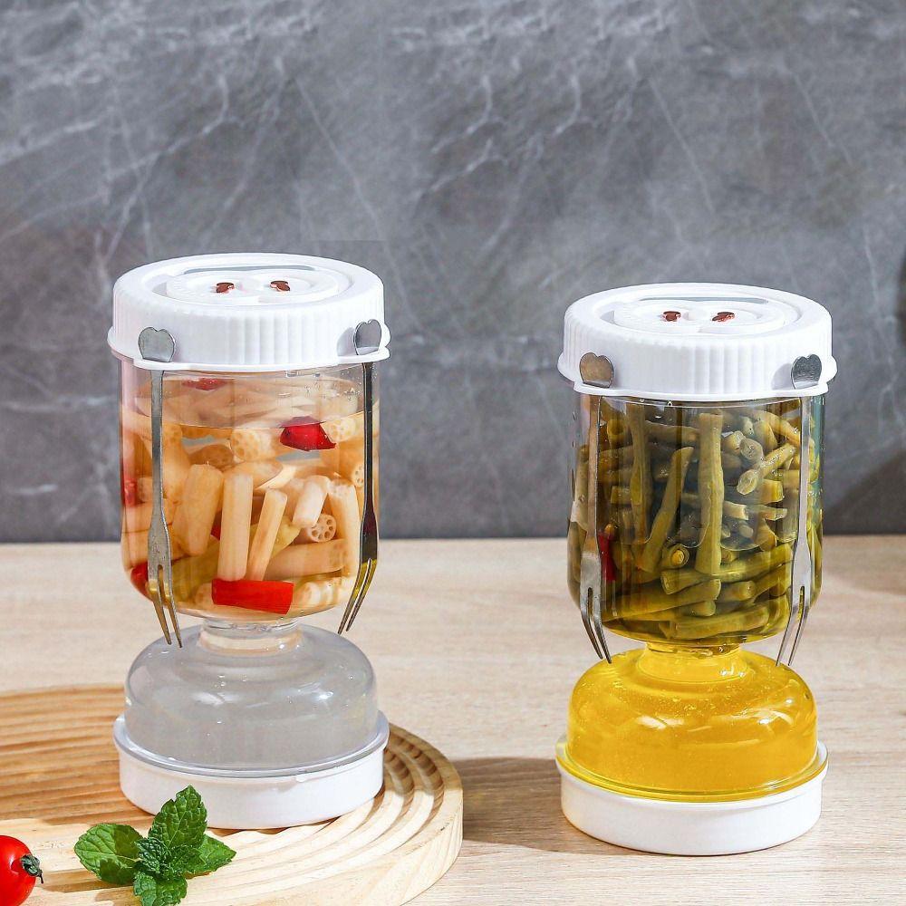 50oz Nádoba na oddělování nálevu z okurek Tvar přesýpacích hodin s vidličkou Nádoba na okurky a olivy Nepropustný Plastový Sušič zeleniny Jalapeno