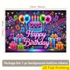 2D Neon Lights Happy Birthday Backdrop for Glow Themed Party Photo Booth