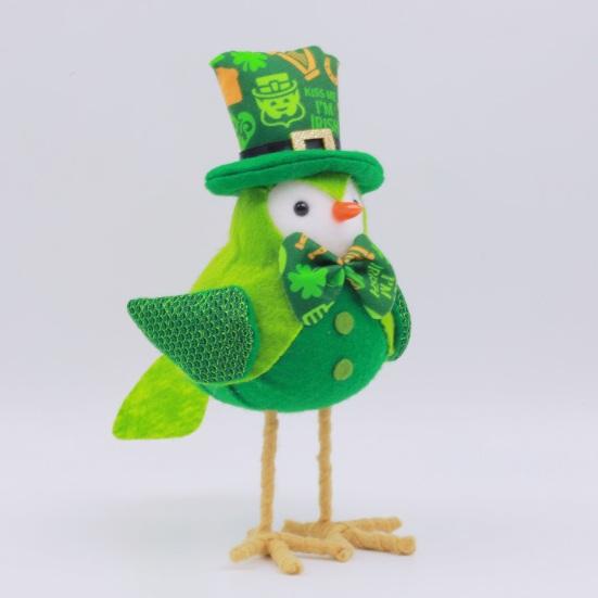 Gnome Doll St Patrick's Day Decoration Plush Bird Figurine with Shiny Wings Green Sweater Four Leaf Clover Embroidered Hat Soft Wool Legs Holiday Gift