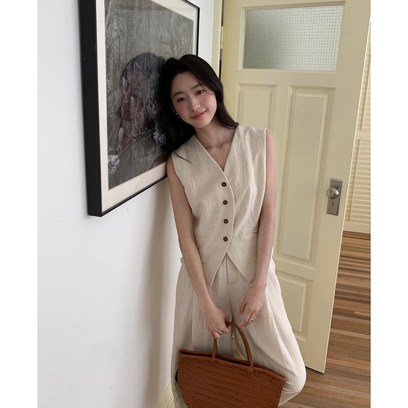 [Old Money Set] Koreanische Pendler Tencel West West Damen + Sommer Gerade Lässige Hose Zweiteiliges Set W997A