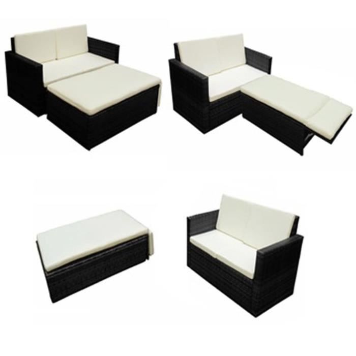 VidaXL Salon de jardin 2 pcs avec coussins Résine tressée Noir