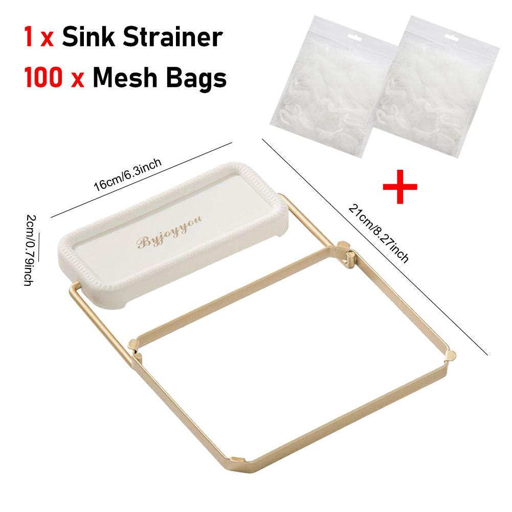 Küchenspülen-Sieb Abtropfregal Mehrzweck-Aufbewahrungsregal Küchenabfallspüle Rückstands-Netzregal mit 50/100 Stück Filternetz