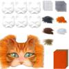 Lustiges Therianer Masken-Set Katzen Füchse Maske mit Fellen Augennetzen DIY Pelzige Tiermaske zum Bemalen für Halloween Cosplay Party