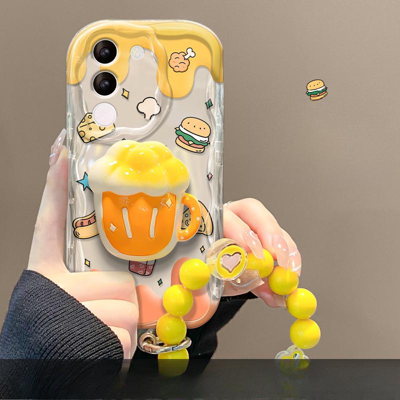 Suitable for Vivos17 Mobile Phone Case X90/80 Cute Cat Hamburger Bracket Chain IQOO11/10 Silicone Soft Shell