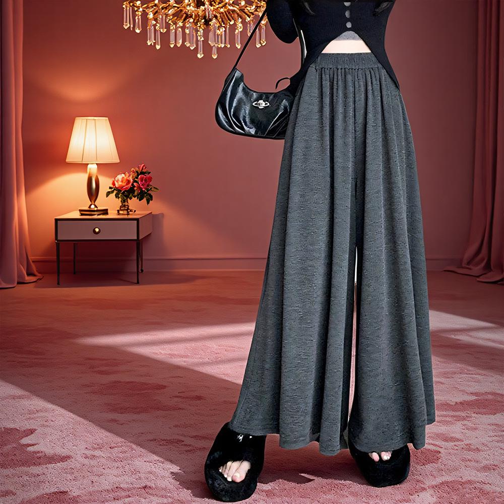 Women's High-Waist A-Line Culottes: Autumn/Winter, Loose, Slimming, Versatile, Lazy Style, Glutinous Rice
