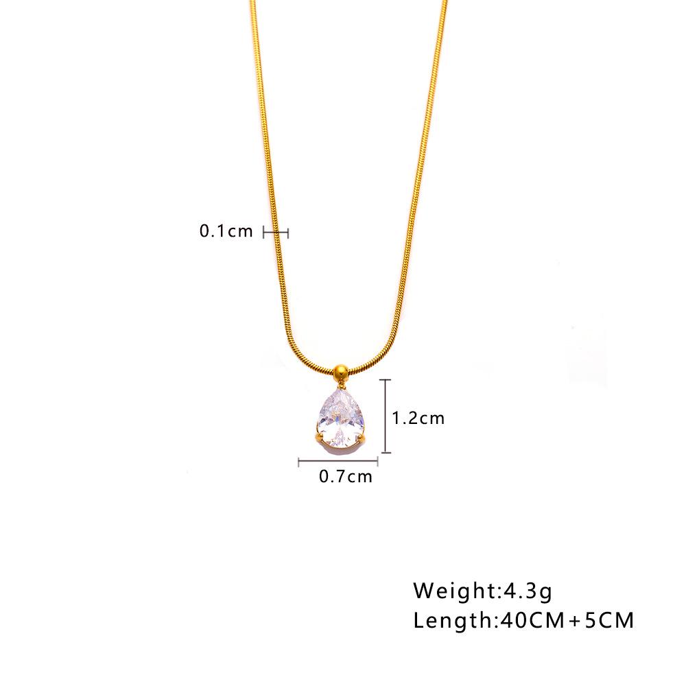 Elegant Rhinestone-Inlaid Titanium Steel Necklace - Water Drop Shape Clavicle Chain