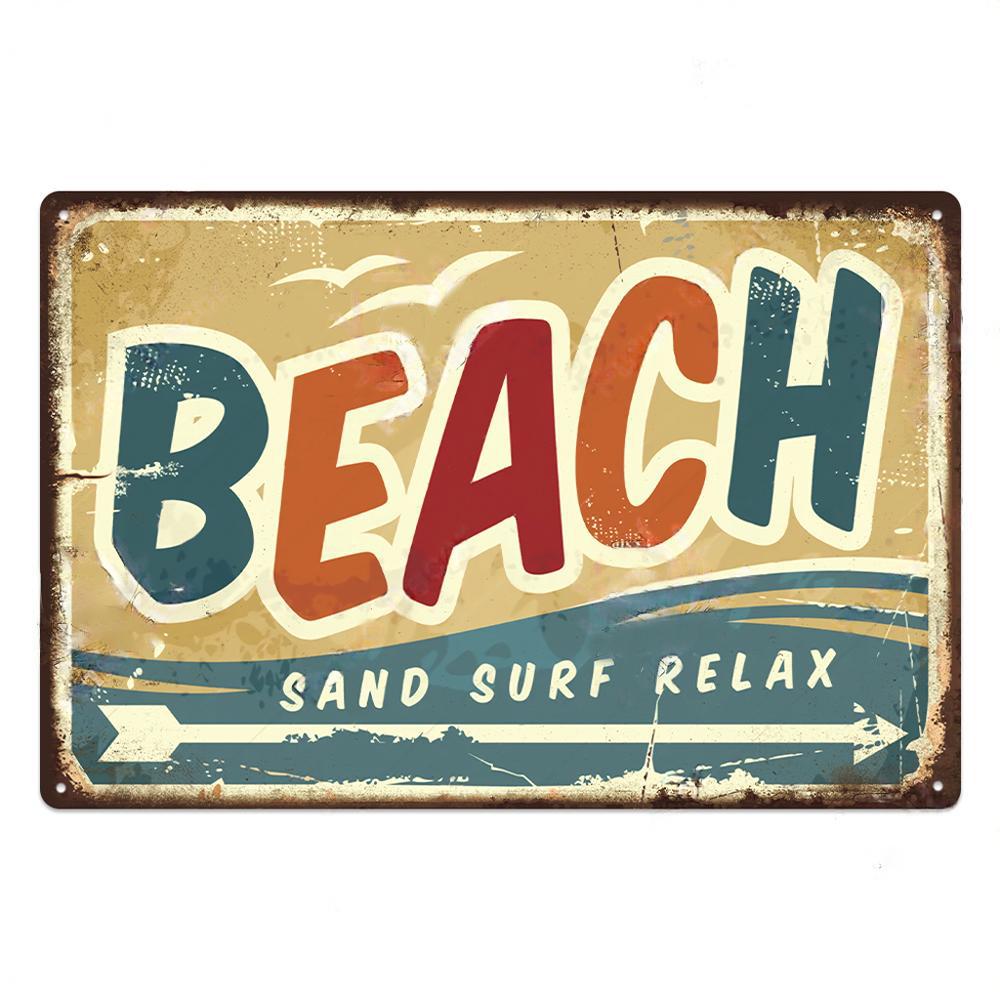 Summer Beach Decor Vintage Metal Tin Signs Plaque Metal Plate Retro Posters Wall Art Decor Seaside