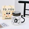 Personalized Mirror Cup with Lid Cartoon Monster Ceramic Mug Dustproof Gift Box Water Cup Home Set Office