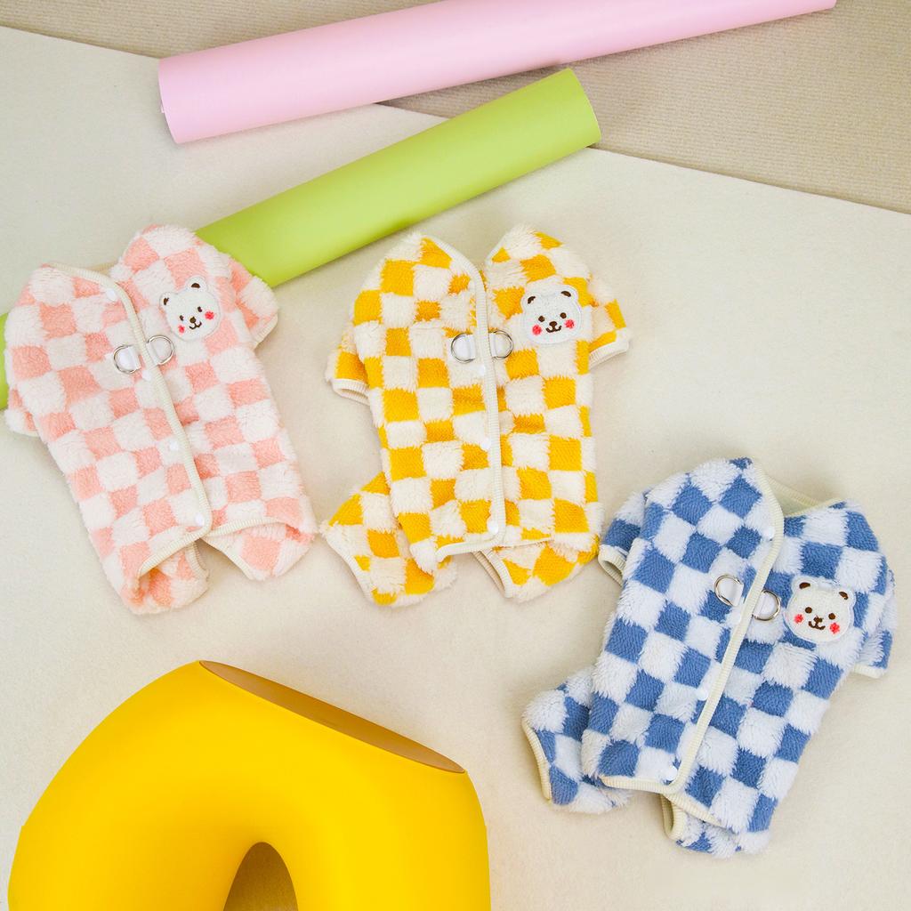Checkerboard Dog And Cat Fall And Winter Four-Legged Coat Small Dog Warm Coat Lambswool College Style Pet Cold Weather Clothing