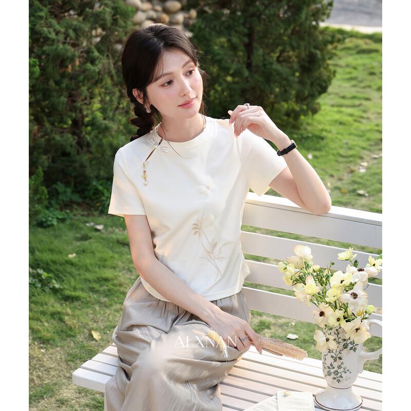 Luxiangnan New Chinese Style Embroidered Round Neck T-Shirt