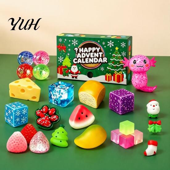 Interactive Holiday Countdown Calendar Squeeze Toys Advent Calendar, Soft Bun Sensory Fidget Toys, Christmas Stocking for Play Stuffer, Stress Relief