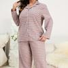 Womens Oversized Plaid Pajama Set Long Sleeve Loose Fit Cotton Sleepwear Home Casual Wear