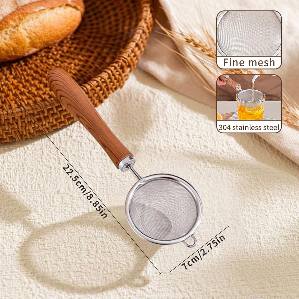 304 Stainless Steel Fine Mesh Strainer Colander Flour Sieve With Plastic Handle Soybean Milk Residue Filter Spoon Kitchen Tools