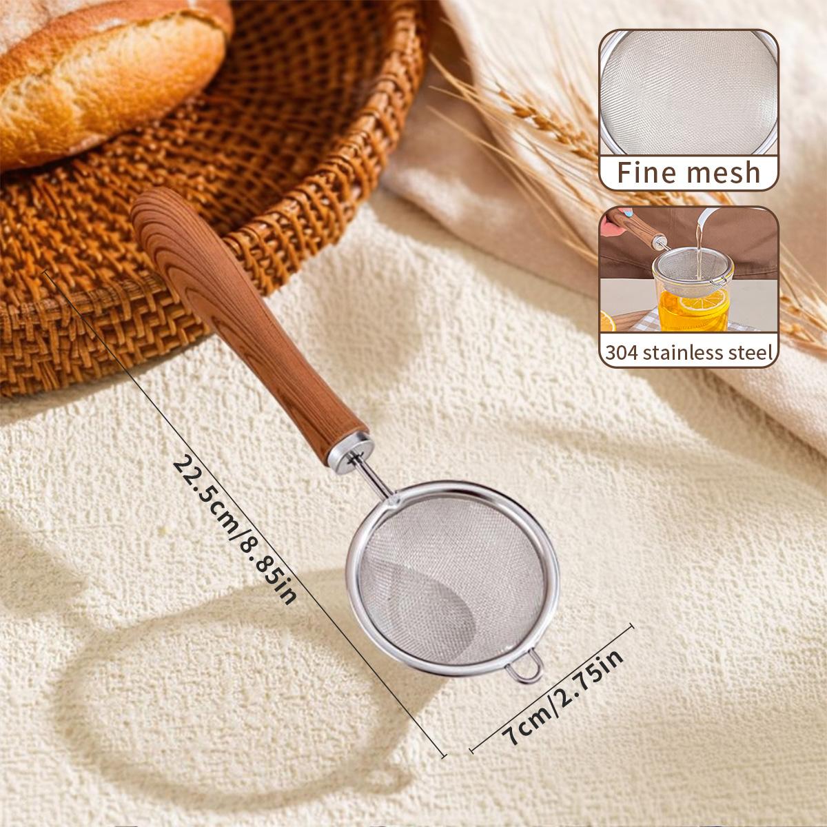 

Wood Grain Handle Fine Mesh Spoon 304 Stainless Steel Colander Fried Filter Spoon Oil Strainer Flour Sieve Kitchen Tools