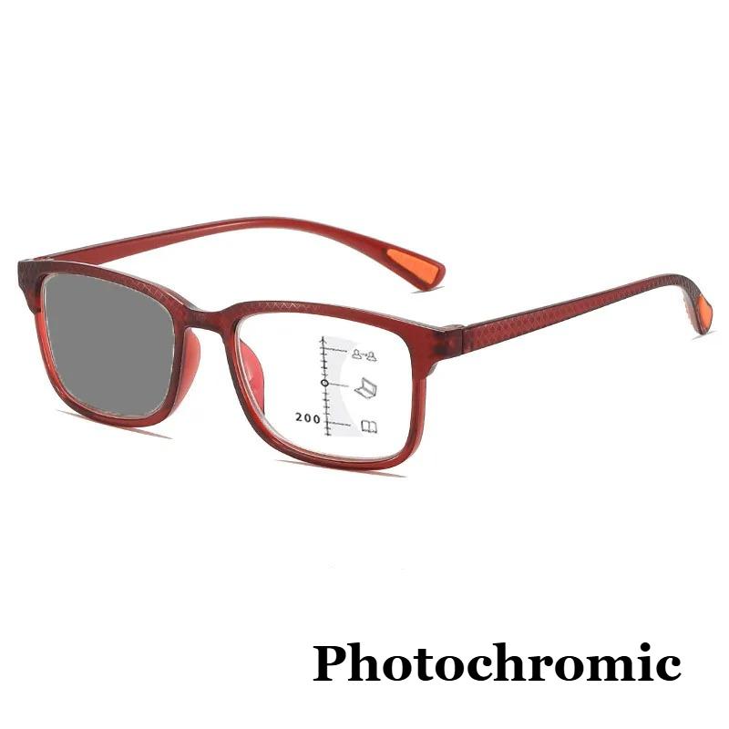 Neutral Classic Square Multifocal Photochromic Reading Glasses High-Definition Blue Light Protection Hyperopia Glasses +3.5+4.0