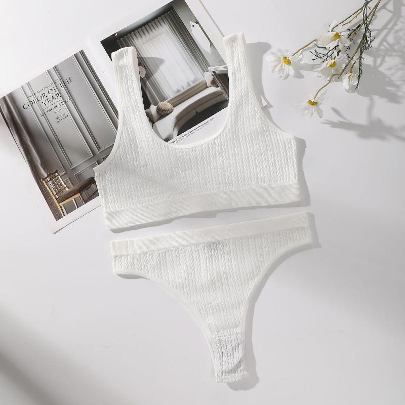 Set sutien fără cusături pentru femei Tanga cu nervuri Lenjerie intima cu talie înaltă Sutien fără sârmă pentru femei Sutien sport confortabil Set lenjerie sexy