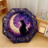 Schwarze Katze Mond Kunst Aufdruck Regenschirm winddicht faltbarer Regenschirm tragbarer Sonnenschutz- und Regenschirm geeignet zum Verschenken