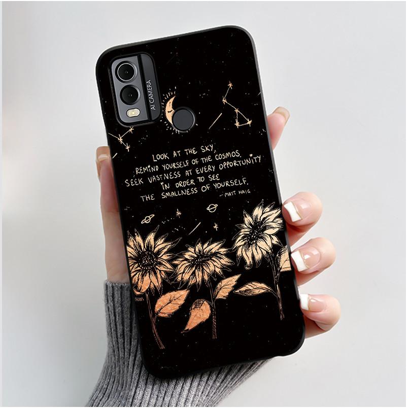 Coque Pour Nokia C22 Étui Pour Nokia C32 Coque de Téléphone Arrière Silicone Souple Noir TPU Esthétique Mignon Chat Astronaute Coque Bumper