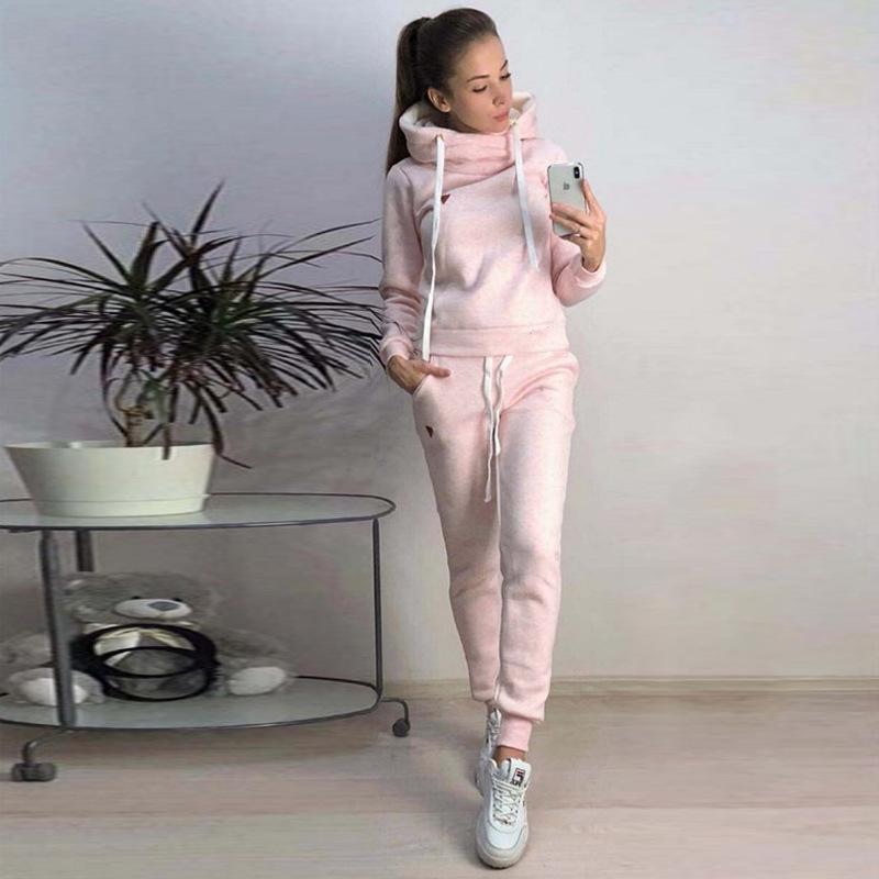 Women's Fleece Fashion Leather Patch Casual Hoodie Set - Autumn/Winter 2019 Style