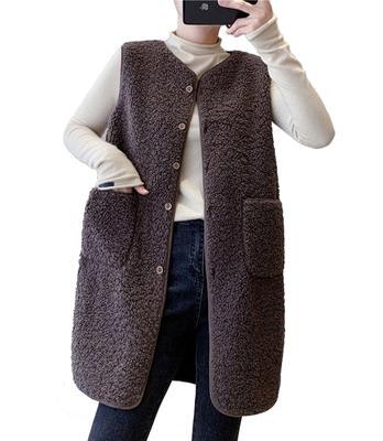 TAOSGARA Short Fleece Jacket with Fluffy Boa Solid Perfect for Everyday Women's Pockets, Vest/Gilet, Color, Wear, Fall/Winter (JP, Alphabet, XL,